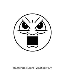 Angry emoji shouting line icon isolated on white background, mad emoticon yelling. Vector illustration.