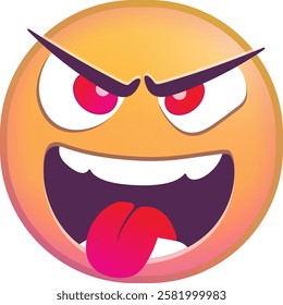 Angry emoji with tongue sticking out and red eyes.