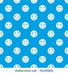 Angry emot pattern repeat seamless in blue color for any design. Vector geometric illustration