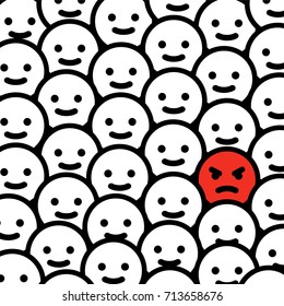 Angry emoticon in the crowd - isolated vector illustration