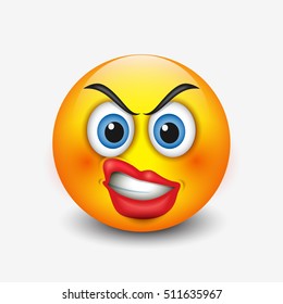 Angry Emoticon With Curly Lips, Emoji, Smiley - Vector Illustration

