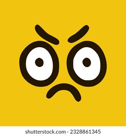 Angry emoticon in doodle style yellow background. Vector Illustration