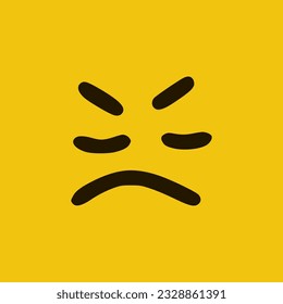 Angry emoticon in doodle style yellow background. Vector Illustration