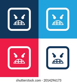 Emoticon enojado Color azul y rojo cuatro colores mínimo conjunto de iconos