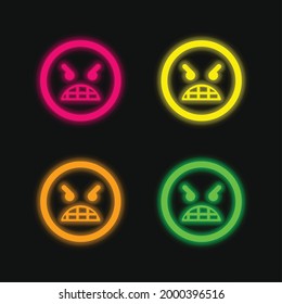 Emoticon enojado Rostro cuatro colores brillante neonato vectorial icono