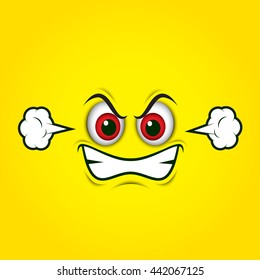 Angry emoticon face isolated on yellow background - vector illustration