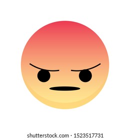 Angry Emoticon Facebook. Angry Smile On White Background. Vector Emoji red angry sad face with eyes and mouth on white background. Funny cartoon Emoji icon. 3D illustration for chat or message.
