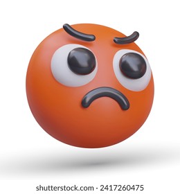 Angry emoticon with frowning eyebrows. Character red with anger. Rage, irritation, dissatisfaction. Vector realistic model, angle view. Furious, mad head