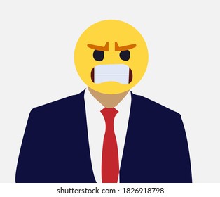 Angry emoticon is isolated on a white background, a crazy emoticon in a classic outfit