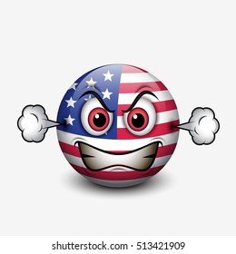 Angry emoticon isolated on white background with and United States of America flag motive - smiley - vector illustration