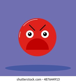 Angry emoticon. Isolated vector illustration on pureple background. For the expression of feelings. For quality evaluation. The basic smileys. Irate facial expression. An isolated object. Illustration
