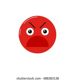 Angry emoticon. Isolated vector illustration on pureple background. For the expression of feelings. For quality evaluation. The basic smileys. Irate facial expression. An isolated object. Illustration