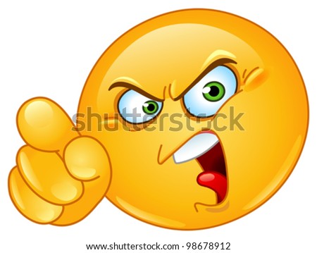 Angry emoticon pointing an accusing finger