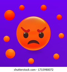 Angry emoticon, red offensive smile ball. Premium vector illustration.