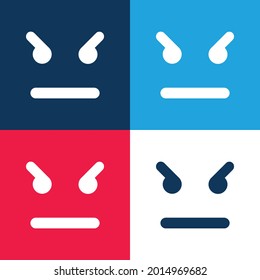 Angry Emoticon Square Face blue and red four color minimal icon set