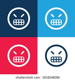 Angry Emoticon Square Face blue and red four color minimal icon set