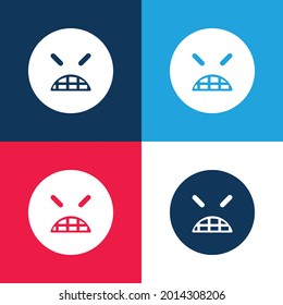 Angry Emoticon Square Face With Closed Eyes blue and red four color minimal icon set