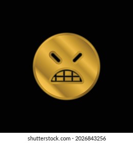 Angry Emoticon Square Face With Closed Eyes gold plated metalic icon or logo vector
