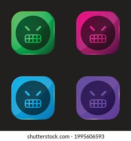 Angry Emoticon Square Face four color glass button icon