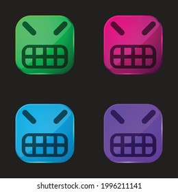 Angry Emoticon Square Gesicht vier farbige Glas-Taste Symbol