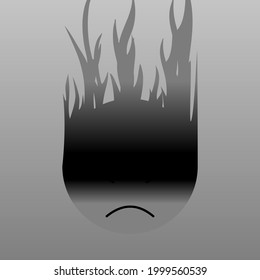 Angry emotion face in grayscale with fire 