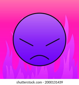 Angry emotion face in purple with fire 
