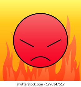 Angry emotion face in red with fire 01