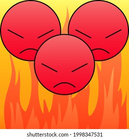 Wütende Emotion Gesicht in Rot mit Feuer 04
