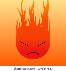 Angry emotion face in red with fire 08