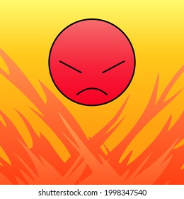 Angry emotion face in red with fire 06