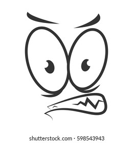 Angry emotion icon logo design in flat style. Simple wicked cartoon face in black and white colors. Bad-tempered graphic character vector illustration in line sketch. Unsatisfied expression symbol