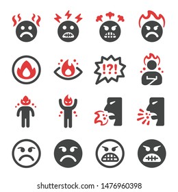 angry emotion icon set,vector and illustration