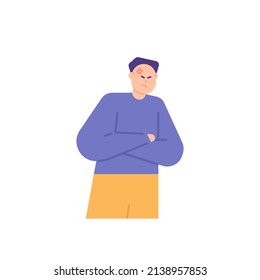 angry, emotional, furious, annoyed, irritated. a man who feels irritated and restrains his emotions. facial expressions and body gestures. flat cartoon illustration. concept design. signs and symbols