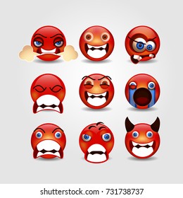 Angry emotions. Set of emoji. Isolated vector illustration