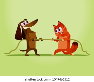 Angry enemy domestic Cat vs Dog. Competition war opposition concept. Vector flat cartoon illustration