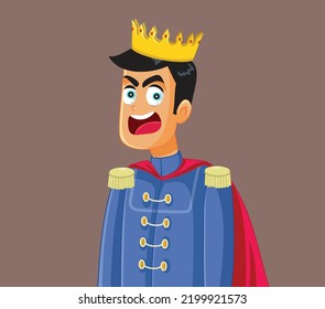 
Angry Entitled Rich Prince Feeling Frustrated Vector Cartoon. Evil mean ruler using an aggressive language shouting orders 
