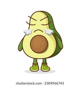 Angry evil avocado fruit cartoon character. Cute funny cartoon avocado character