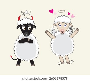 Angry Evil and Happy Angel Sheep in vector format
