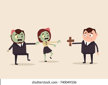 Angry evil hungry zombie office workers attack. Apocalypse concept. Vector flat cartoon illustration
