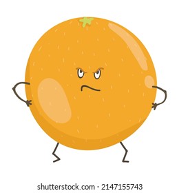 Angry evil orange fruit cartoon character. Cute funny cartoon orange character