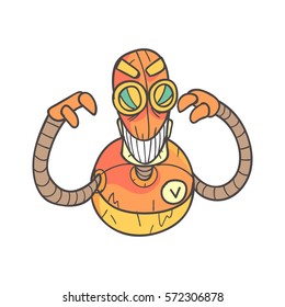 Angry Evil Orange Robot Cartoon Outlined Illustration With Cute Android And His Emotions