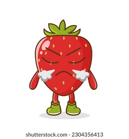 Angry evil strawberry fruit cartoon character. Cute funny cartoon strawberry character