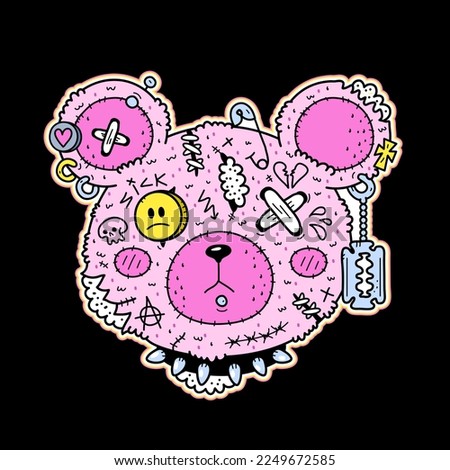 Angry evil teddy bear toy print for t-shirt. Hate quote. Vector cartoon graffiti style logo icon. Dead bear toy,hate print for poster,t-shirt,tee,logo,sticker concept