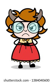 Angry Evil - Teenager Cartoon Intelligent Girl Vector Illustration