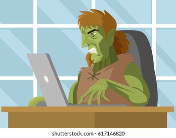 angry evil troll using a computer