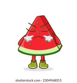 Angry evil watermelon fruit cartoon character. Cute funny cartoon watermelon character