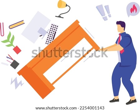 Angry and exasperated concept, experiencing nervous breakdown throwing furniture and yelling vector icon design,Mood and feeling symbol,Emotional Characters sign, Social issue scene stock illustration