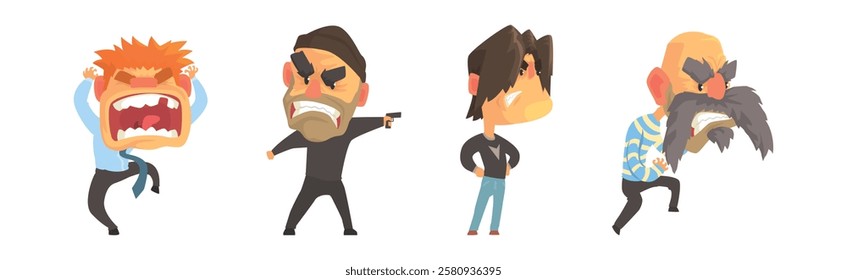 Angry and Exasperated Man Character Shouting and Yelling Vector Set