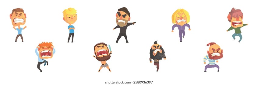 Angry and Exasperated Man Character Shouting and Yelling Vector Set