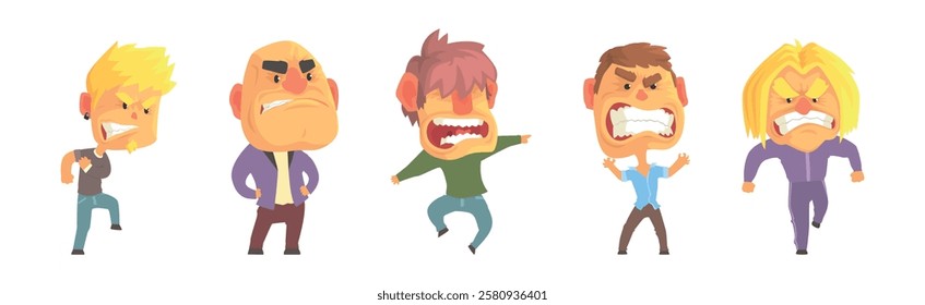 Angry and Exasperated Man Character Shouting and Yelling Vector Set